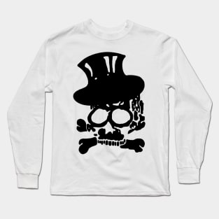 Heavy Metal Black Skull with Crossbones and Top Hat Long Sleeve T-Shirt